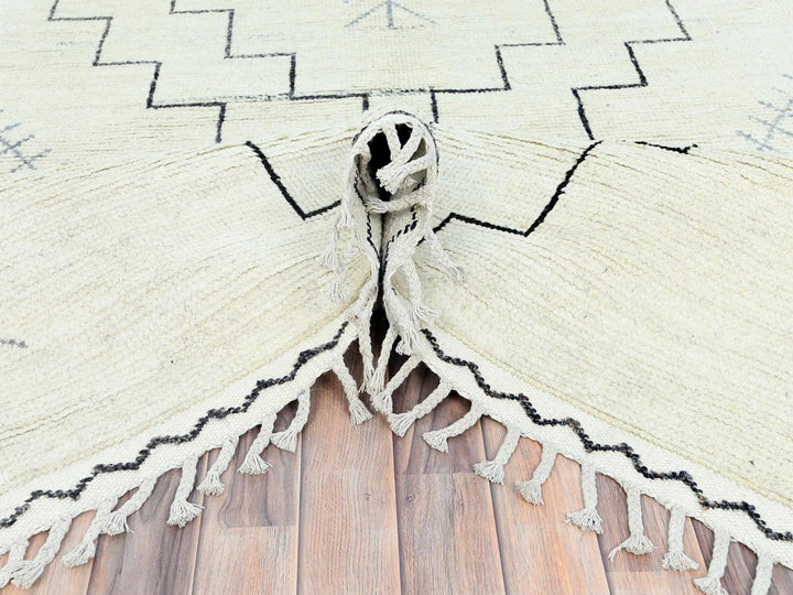 9'3" x 12'6" New Hand Knotted Ivory Wool Rectangle Oriental Rug - MOA10282960