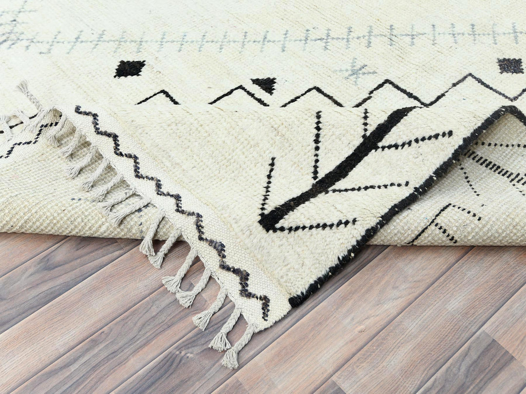 9'3" x 12'6" New Hand Knotted Ivory Wool Rectangle Oriental Rug - MOA10282960