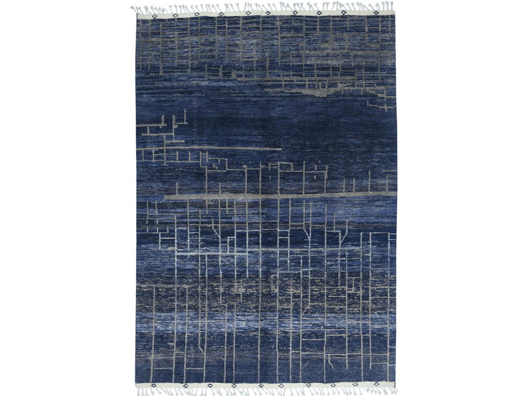 9'0" x 12'5" New Hand Knotted Blue Wool Rectangle Oriental Rug - MOA10282965