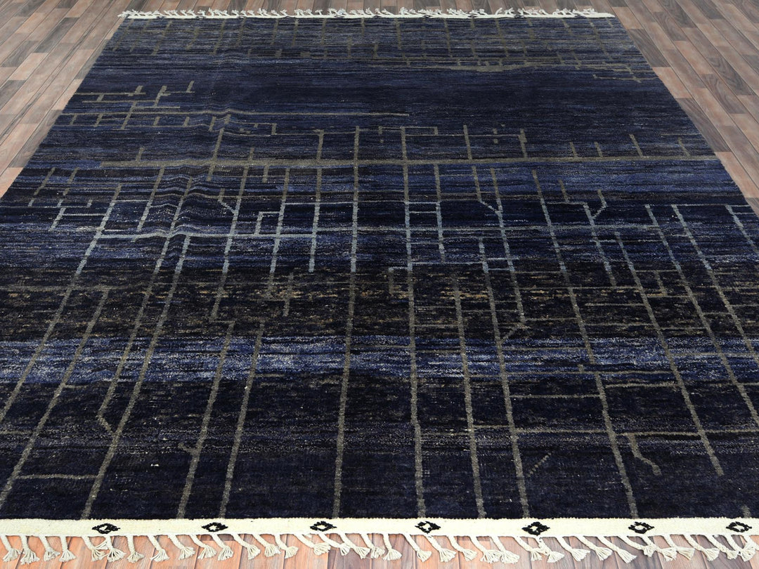 9'0" x 12'5" New Hand Knotted Blue Wool Rectangle Oriental Rug - MOA10282965
