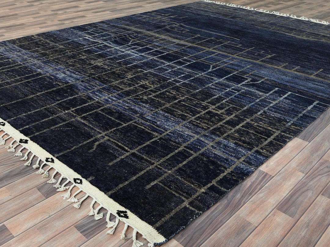 9'0" x 12'5" New Hand Knotted Blue Wool Rectangle Oriental Rug - MOA10282965