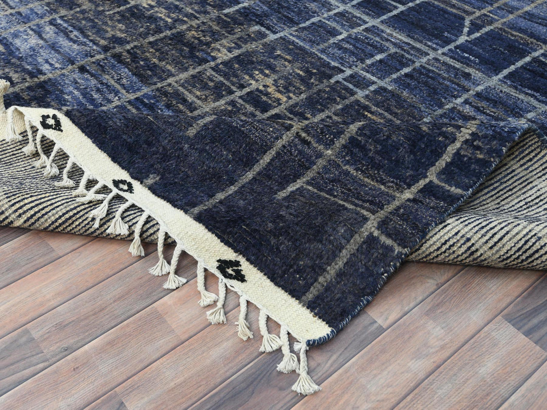 9'0" x 12'5" New Hand Knotted Blue Wool Rectangle Oriental Rug - MOA10282965