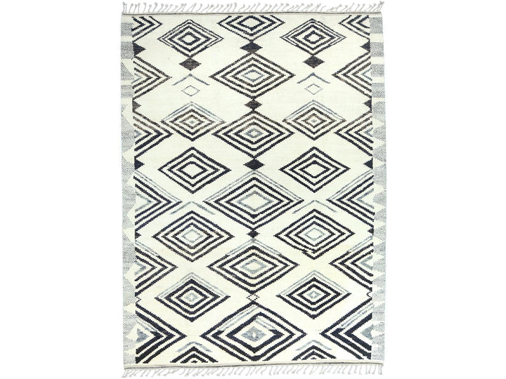 8'0" x 10'10" New Hand Knotted Ivory Wool Rectangle Oriental Rug - MOA10282970