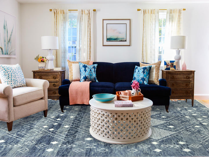 8'0" x 10'8" New Hand Knotted Blue Wool Rectangle Oriental Rug - MOA10282975