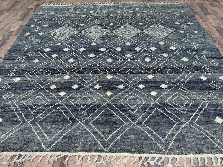 8'0" x 10'8" New Hand Knotted Blue Wool Rectangle Oriental Rug - MOA10282975