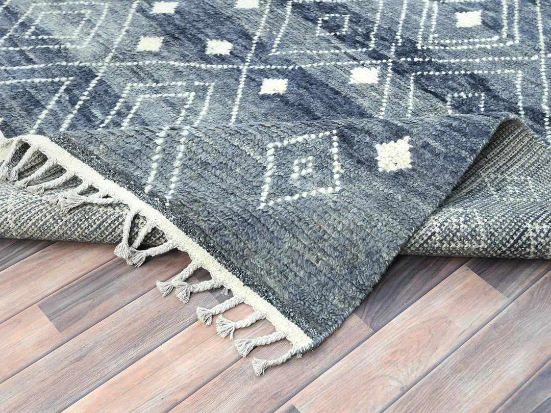 8'0" x 10'8" New Hand Knotted Blue Wool Rectangle Oriental Rug - MOA10282975