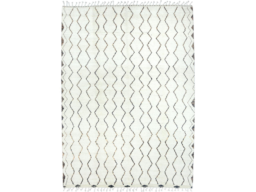 8'2" x 10'5" New Hand Knotted Ivory Wool Rectangle Oriental Rug - MOA10282981