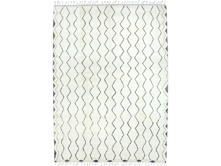 8'2" x 10'5" New Hand Knotted Ivory Wool Rectangle Oriental Rug - MOA10282981