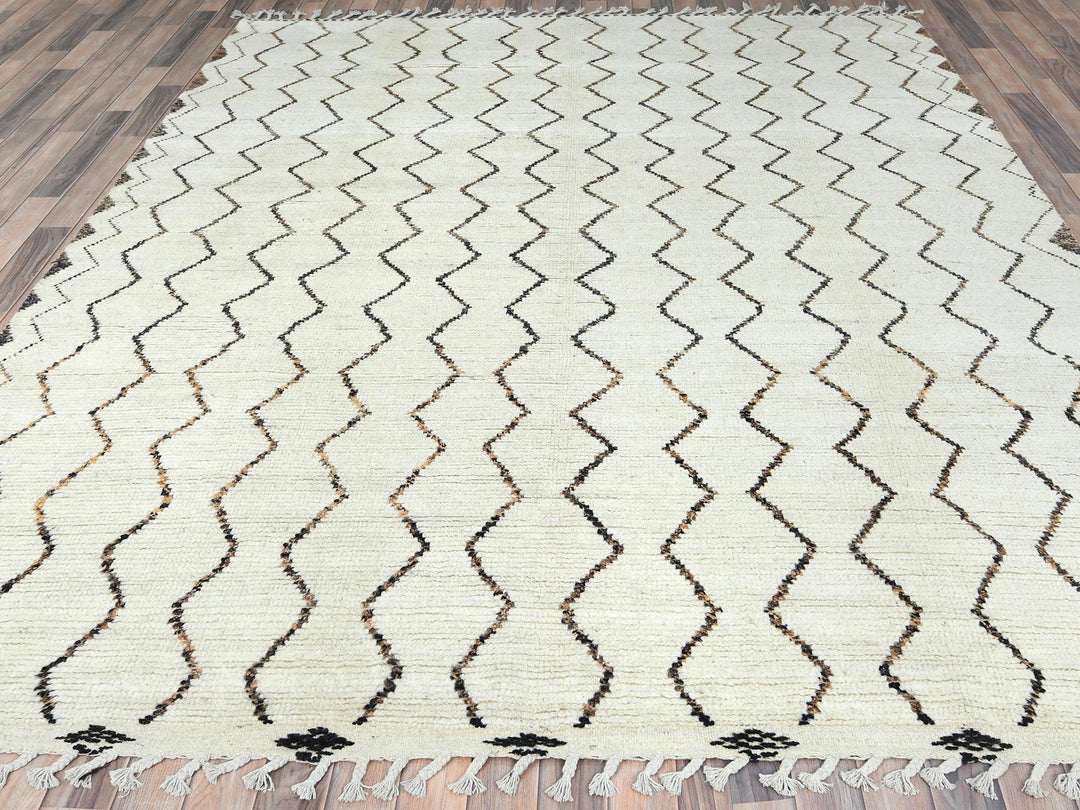 8'2" x 10'5" New Hand Knotted Ivory Wool Rectangle Oriental Rug - MOA10282981