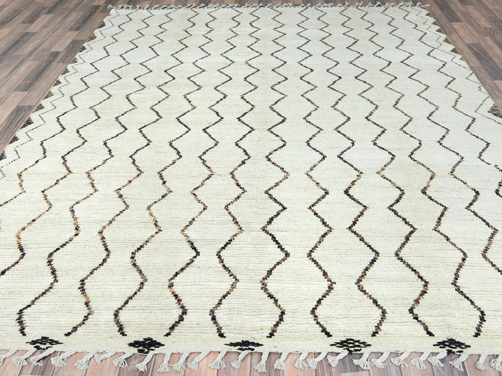 8'2" x 10'5" New Hand Knotted Ivory Wool Rectangle Oriental Rug - MOA10282981