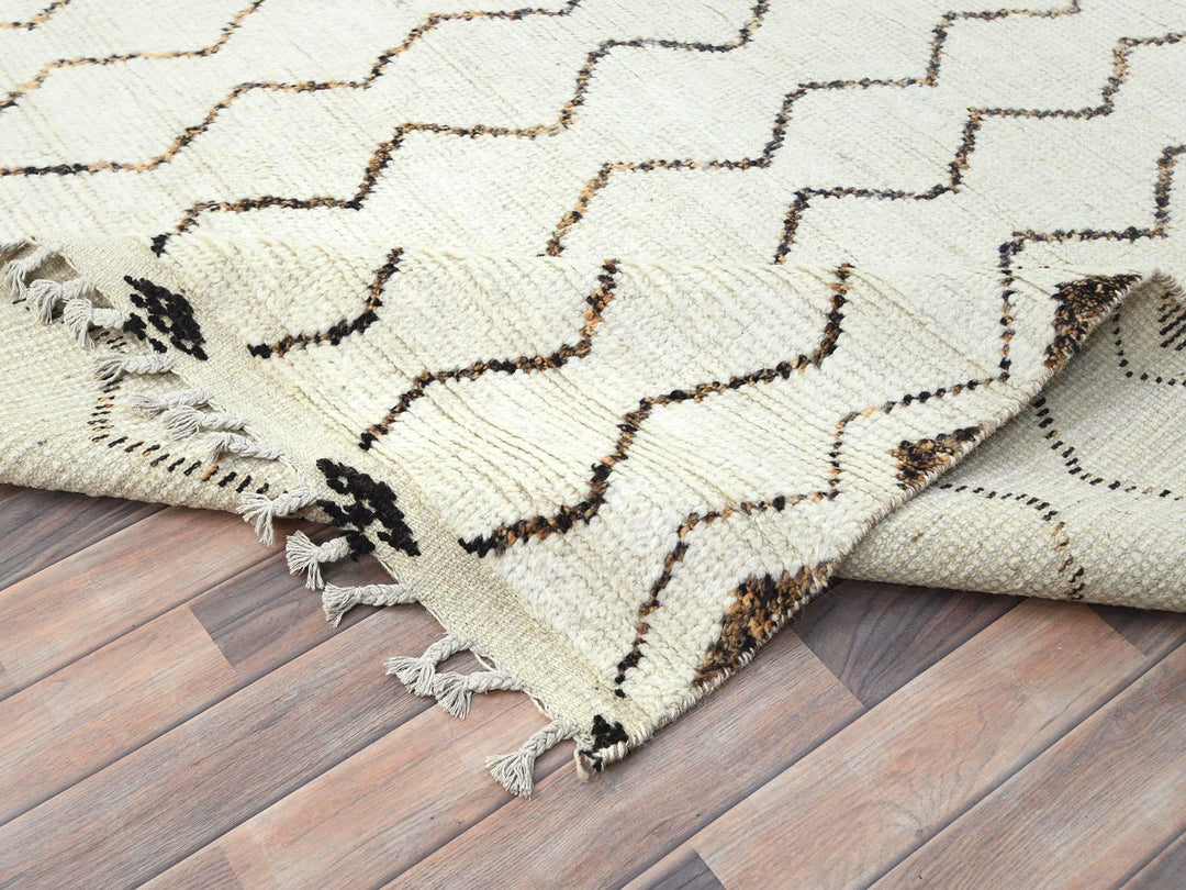 8'2" x 10'5" New Hand Knotted Ivory Wool Rectangle Oriental Rug - MOA10282981