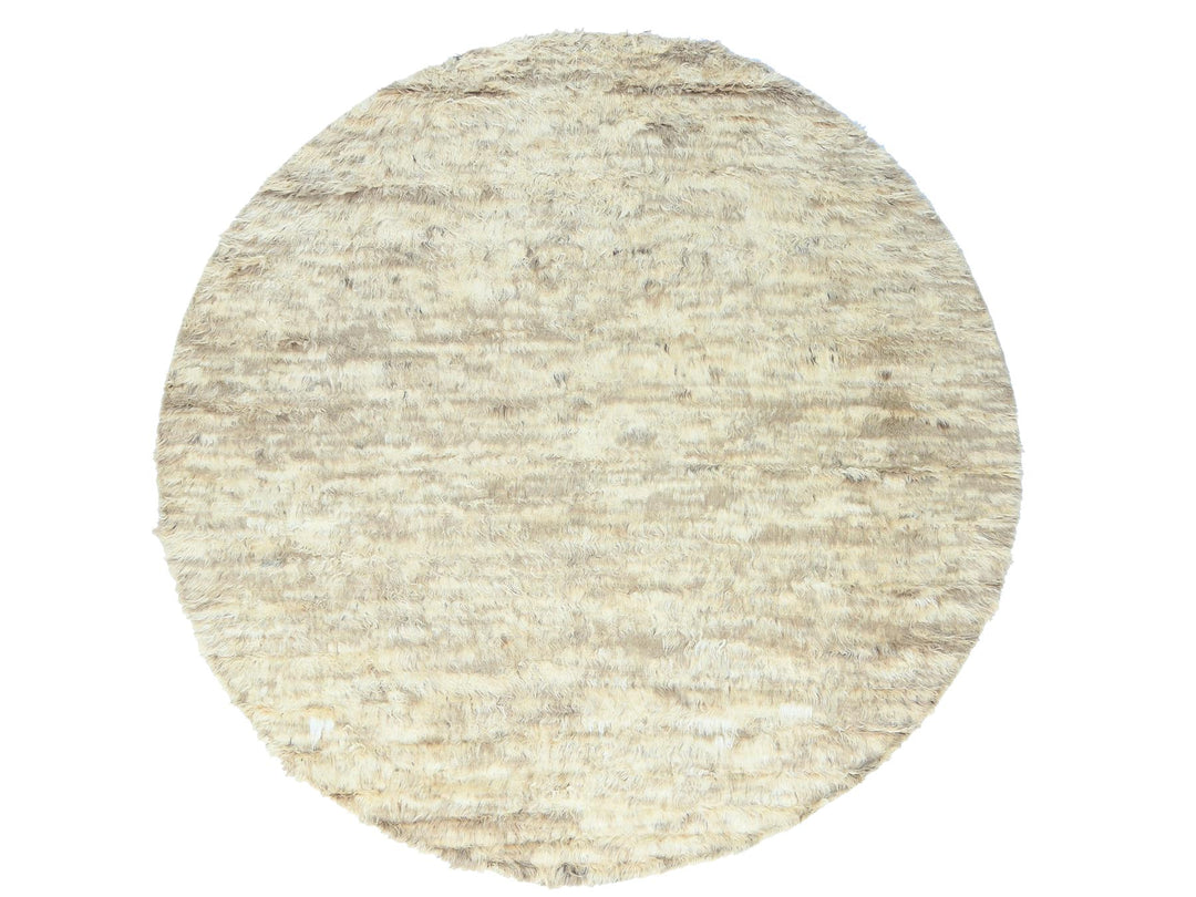 9'10" x 10'0" New Hand Knotted Ivory Wool Round Oriental Rug - MOA10282985