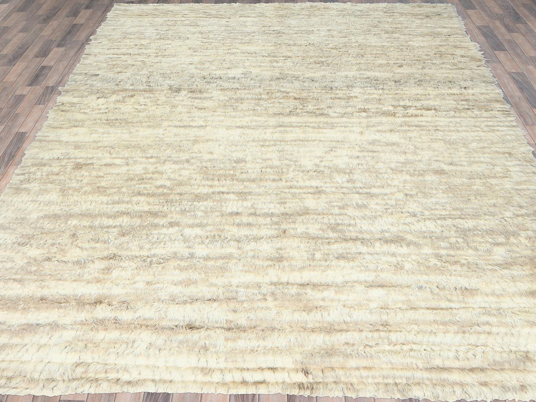 12'4" x 18'1" New Hand Knotted Ivory Wool Rectangle Oriental Rug - MOA10282987
