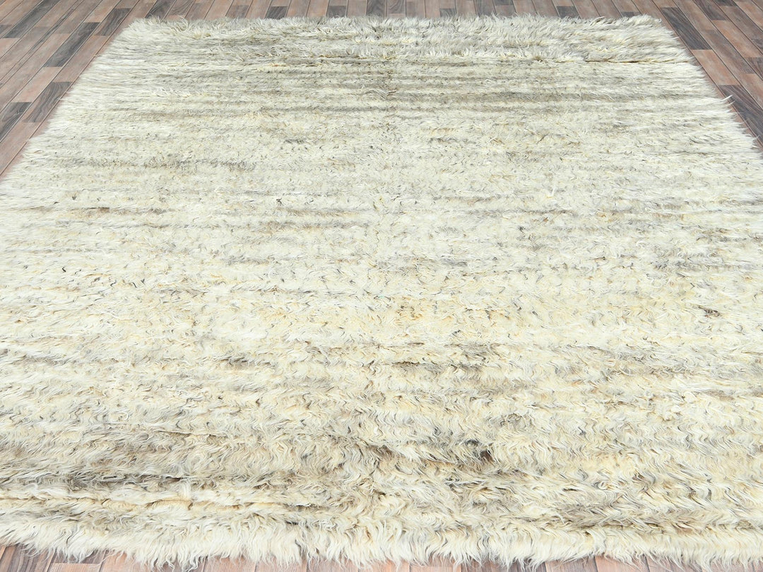 8'1" x 10'1" New Hand Knotted Ivory Wool Rectangle Oriental Rug - MOA10282988