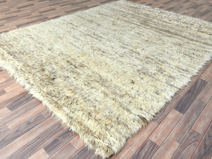 8'1" x 10'1" New Hand Knotted Ivory Wool Rectangle Oriental Rug - MOA10282988