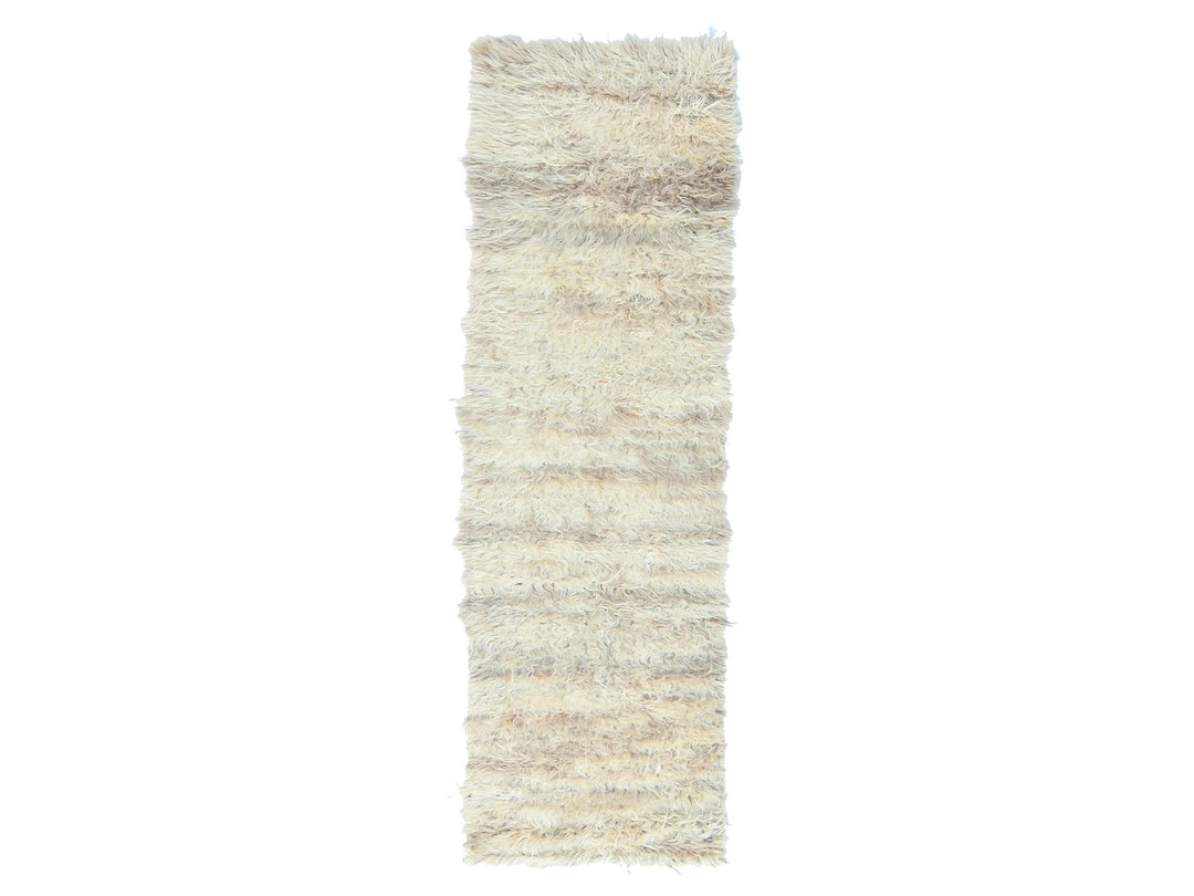 2'6" x 8'0" New Hand Knotted Ivory Wool Runner Oriental Rug - MOA10282989