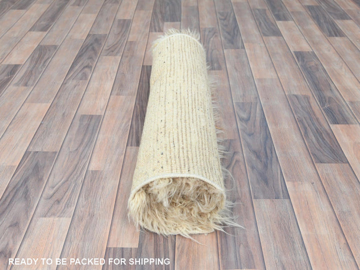 2'6" x 8'0" New Hand Knotted Ivory Wool Runner Oriental Rug - MOA10282989