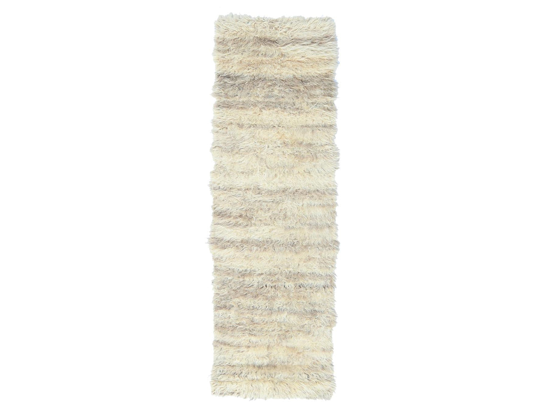 2'6" x 8'0" New Hand Knotted Ivory Wool Runner Oriental Rug - MOA10282990