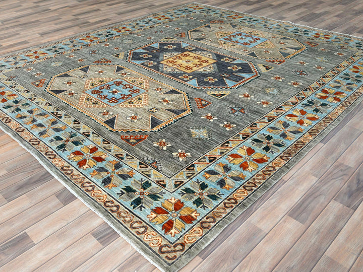 8'3" x 9'9" New Hand Knotted Grey Wool Rectangle Oriental Rug - MOA102830000