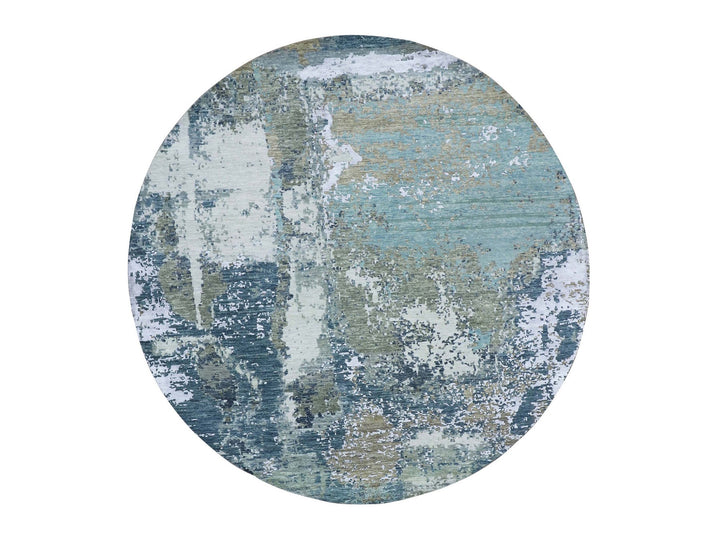 8'1" x 8'5" New Hand Knotted Grey Wool Round Oriental Rug - MOA10283029
