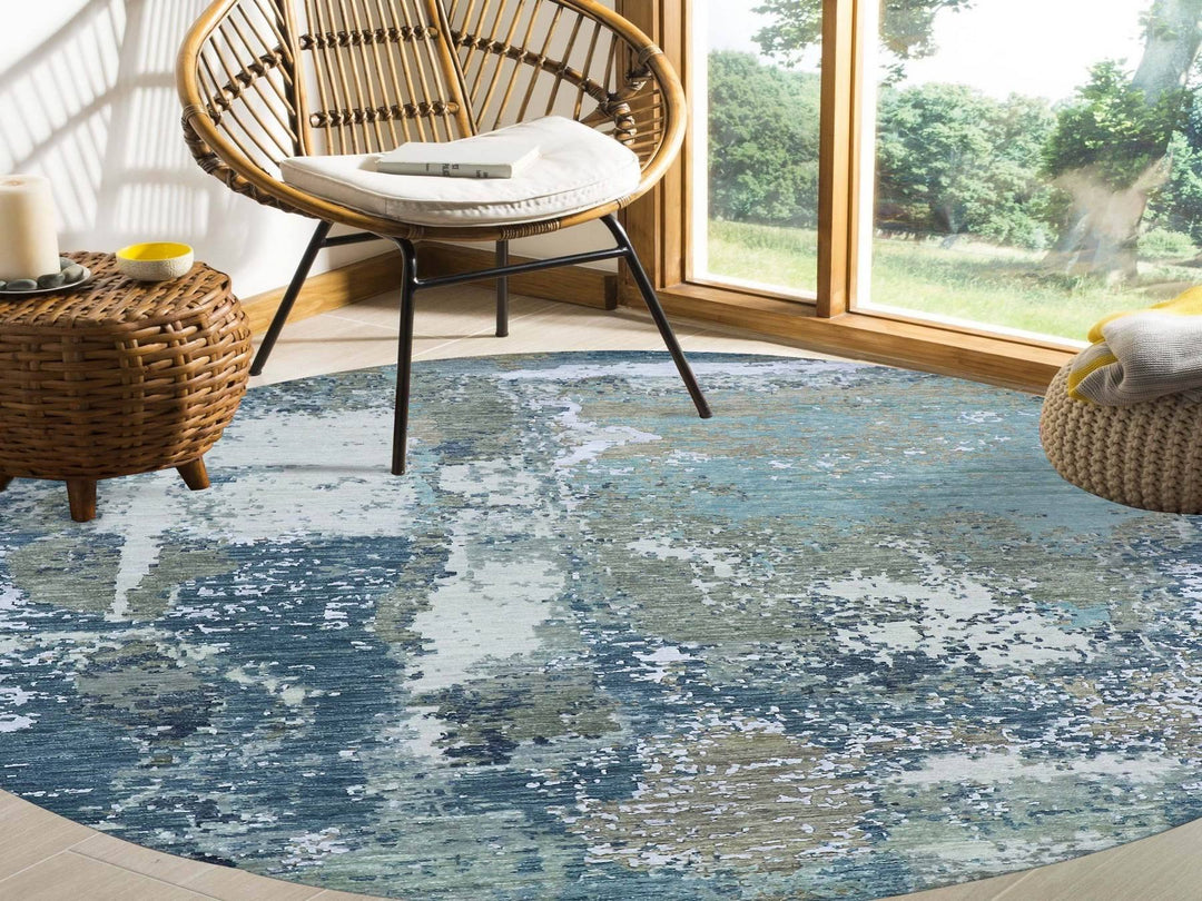 8'1" x 8'5" New Hand Knotted Grey Wool Round Oriental Rug - MOA10283029