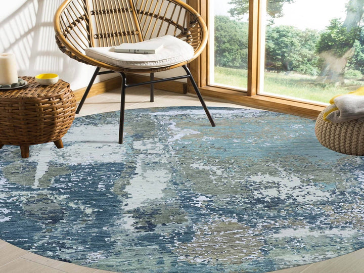 8'1" x 8'5" New Hand Knotted Grey Wool Round Oriental Rug - MOA10283029
