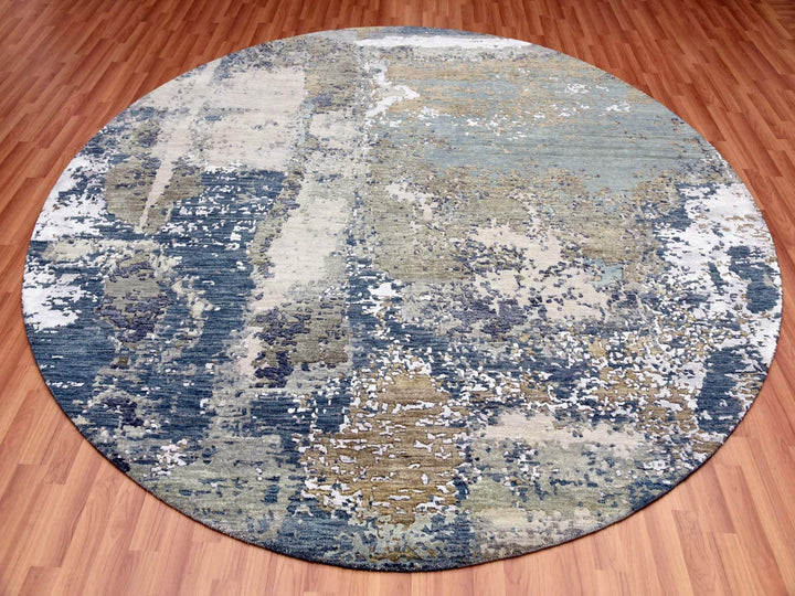 8'1" x 8'5" New Hand Knotted Grey Wool Round Oriental Rug - MOA10283029