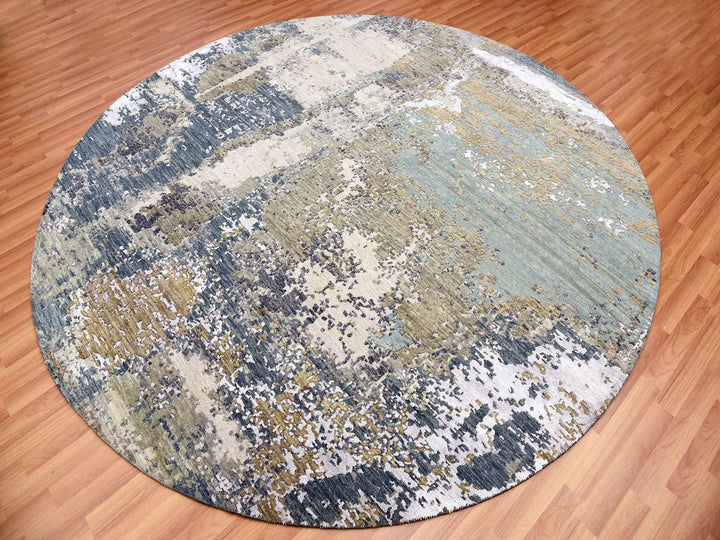 8'1" x 8'5" New Hand Knotted Grey Wool Round Oriental Rug - MOA10283029