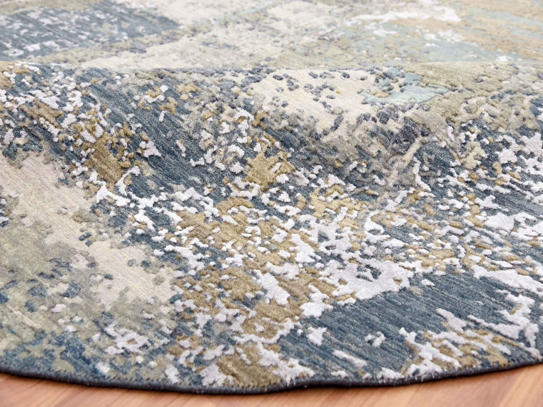 8'1" x 8'5" New Hand Knotted Grey Wool Round Oriental Rug - MOA10283029