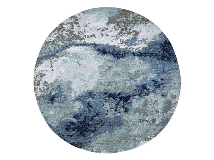 10'1" x 10'4" New Hand Knotted Blue Wool Round Oriental Rug - MOA10283031