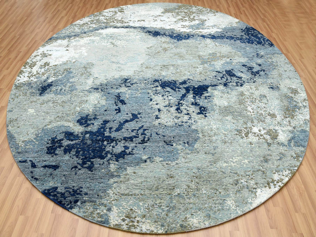 10'1" x 10'4" New Hand Knotted Blue Wool Round Oriental Rug - MOA10283031