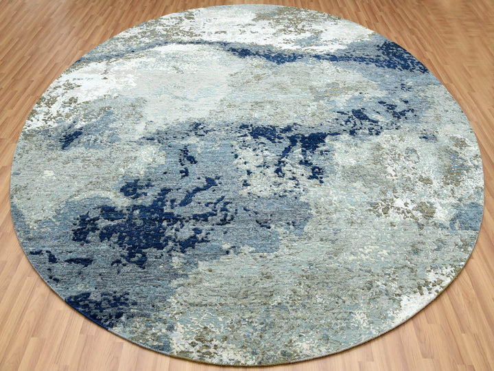 10'1" x 10'4" New Hand Knotted Blue Wool Round Oriental Rug - MOA10283031