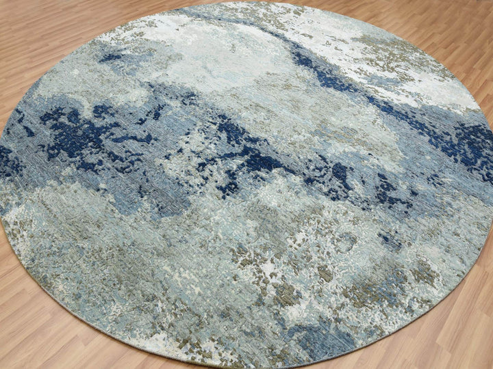 10'1" x 10'4" New Hand Knotted Blue Wool Round Oriental Rug - MOA10283031