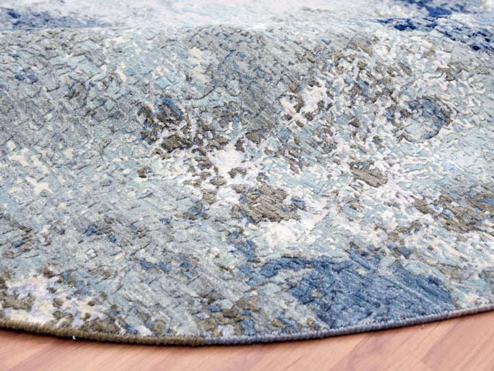10'1" x 10'4" New Hand Knotted Blue Wool Round Oriental Rug - MOA10283031