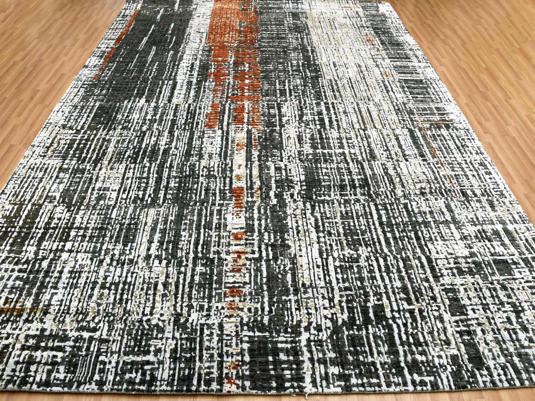 9'0" x 12'4" New Hand Knotted Grey Wool Rectangle Oriental Rug - MOA10283043