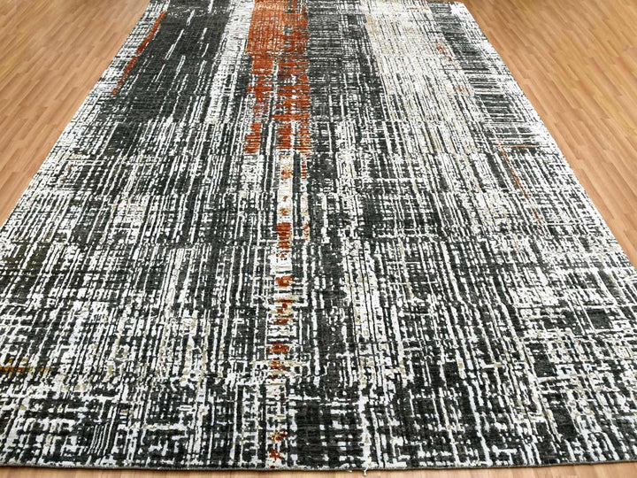 9'0" x 12'4" New Hand Knotted Grey Wool Rectangle Oriental Rug - MOA10283043