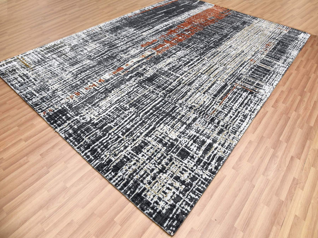 9'0" x 12'4" New Hand Knotted Grey Wool Rectangle Oriental Rug - MOA10283043