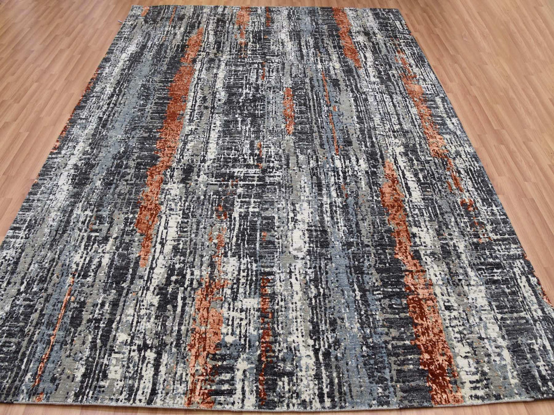 8'0" x 10'1" New Hand Knotted Grey Wool Rectangle Oriental Rug - MOA10283068