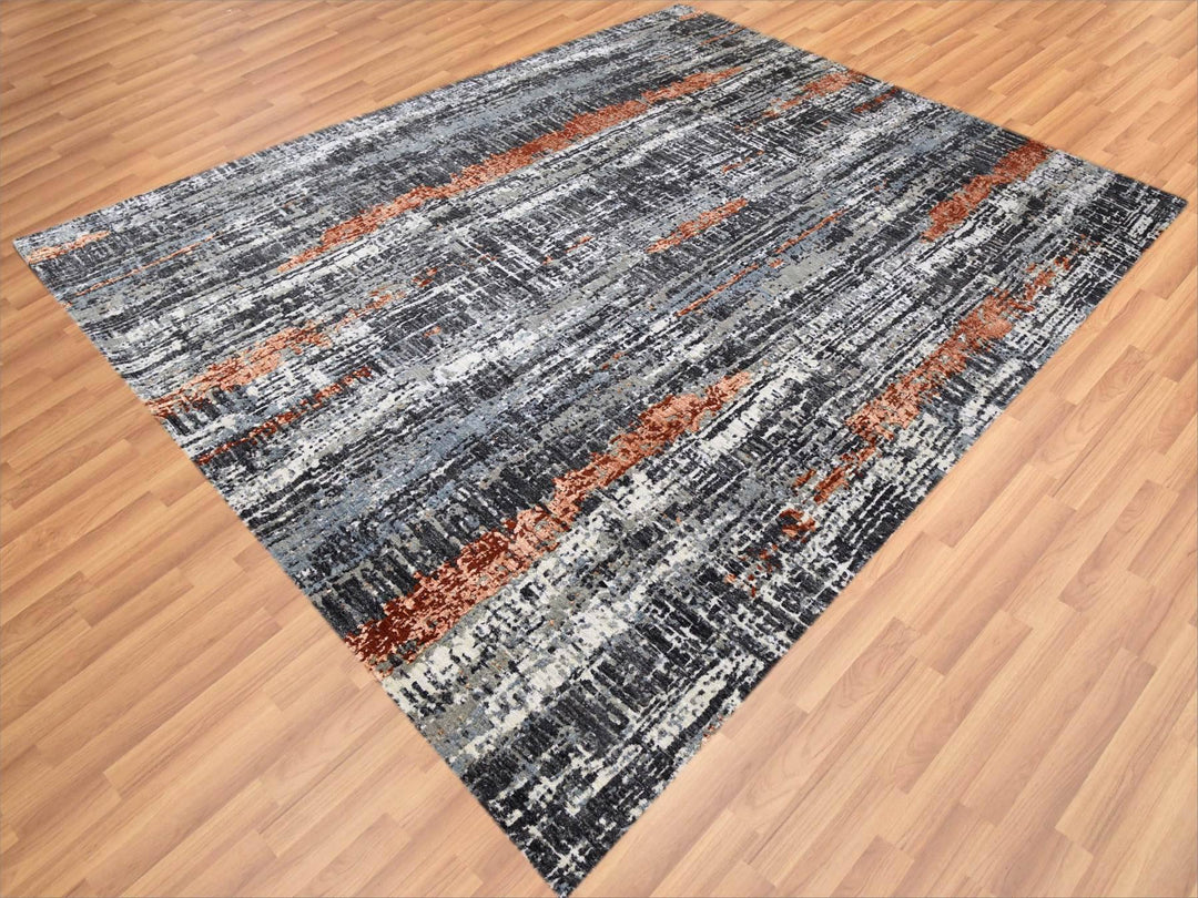 8'0" x 10'1" New Hand Knotted Grey Wool Rectangle Oriental Rug - MOA10283068