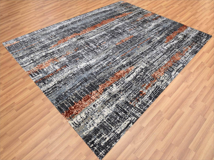 8'0" x 10'1" New Hand Knotted Grey Wool Rectangle Oriental Rug - MOA10283068
