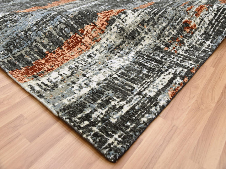 8'0" x 10'1" New Hand Knotted Grey Wool Rectangle Oriental Rug - MOA10283068