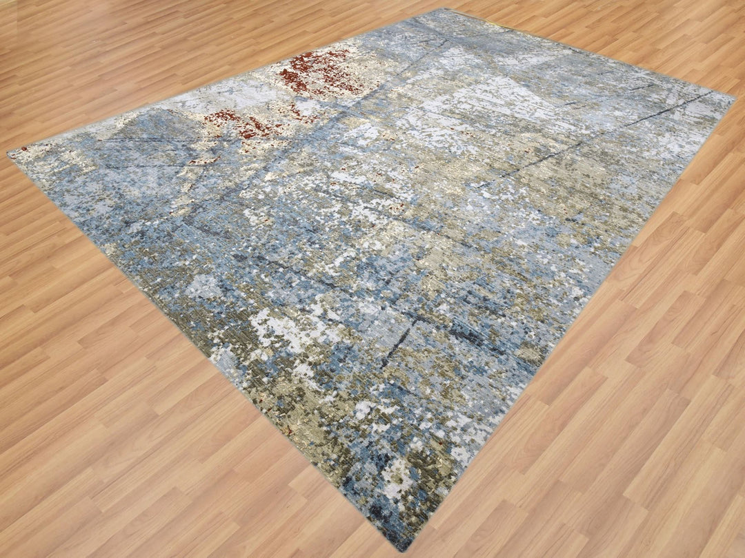 10'0" x 14'2" New Hand Knotted Grey Wool Rectangle Oriental Rug - MOA10283081