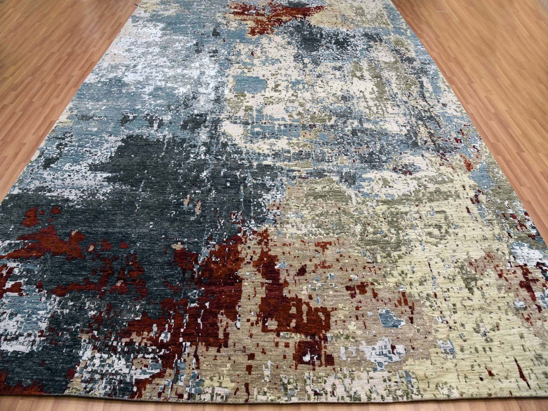 10'0" x 14'2" New Hand Knotted Grey Wool Rectangle Oriental Rug - MOA10283085