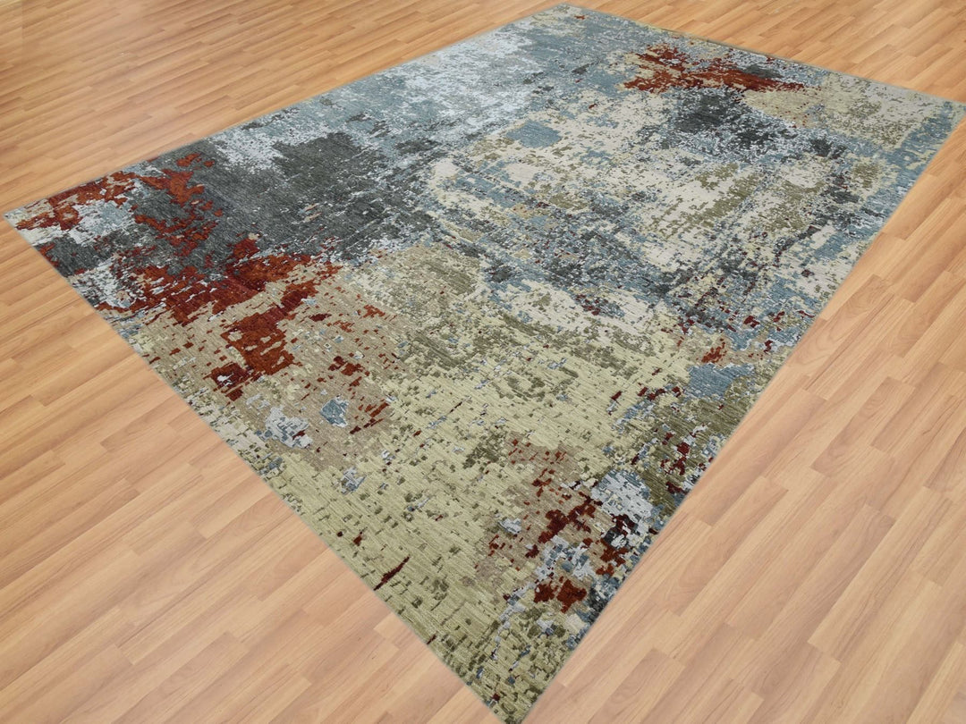 10'0" x 14'2" New Hand Knotted Grey Wool Rectangle Oriental Rug - MOA10283085