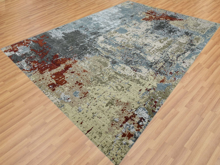 10'0" x 14'2" New Hand Knotted Grey Wool Rectangle Oriental Rug - MOA10283085