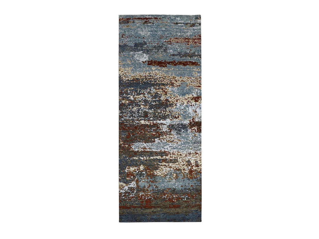 4'0" x 10'0" New Hand Knotted Grey Wool Runner Oriental Rug - MOA10283093