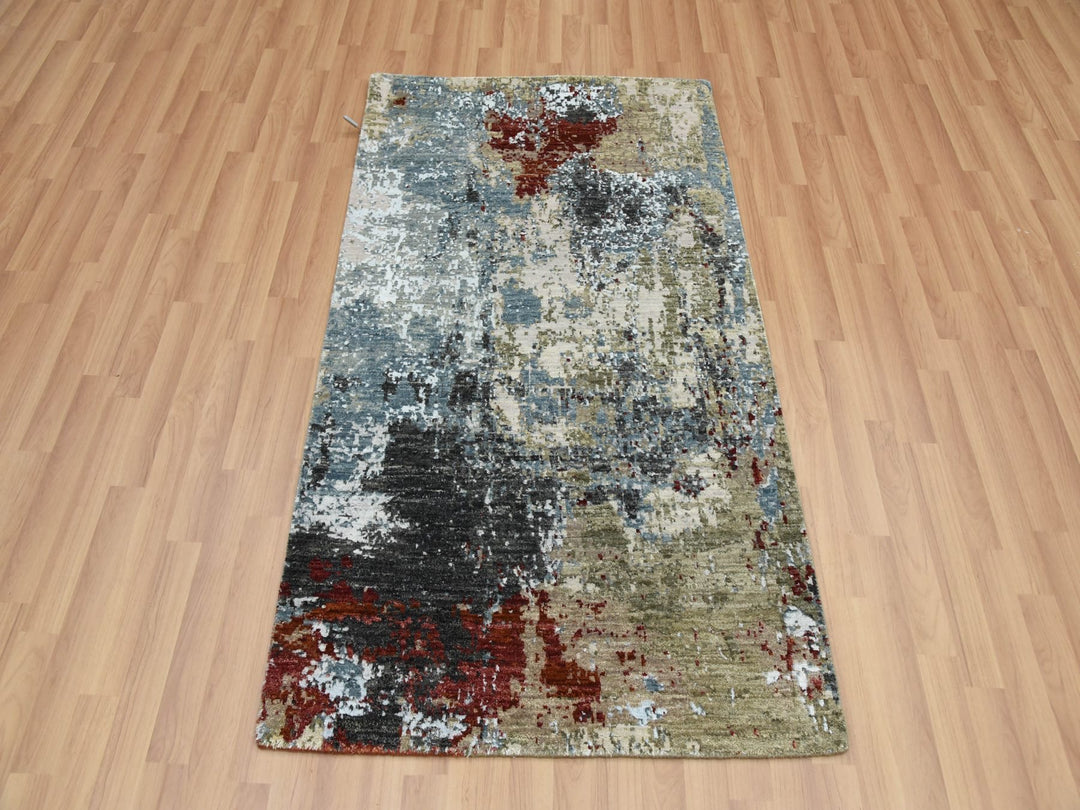 3'0" x 5'2" New Hand Knotted Grey Wool Rectangle Oriental Rug - MOA10283094