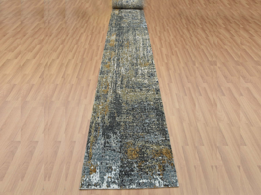 2'5" x 19'10" New Hand Knotted Grey Wool Runner Oriental Rug - MOA10283097