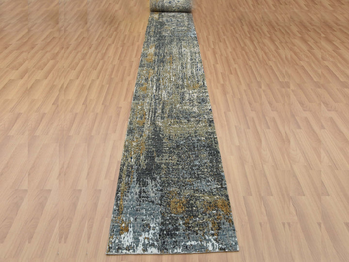 2'5" x 19'10" New Hand Knotted Grey Wool Runner Oriental Rug - MOA10283097