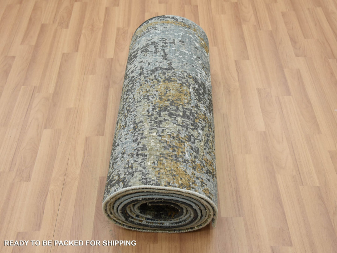 2'5" x 19'10" New Hand Knotted Grey Wool Runner Oriental Rug - MOA10283097